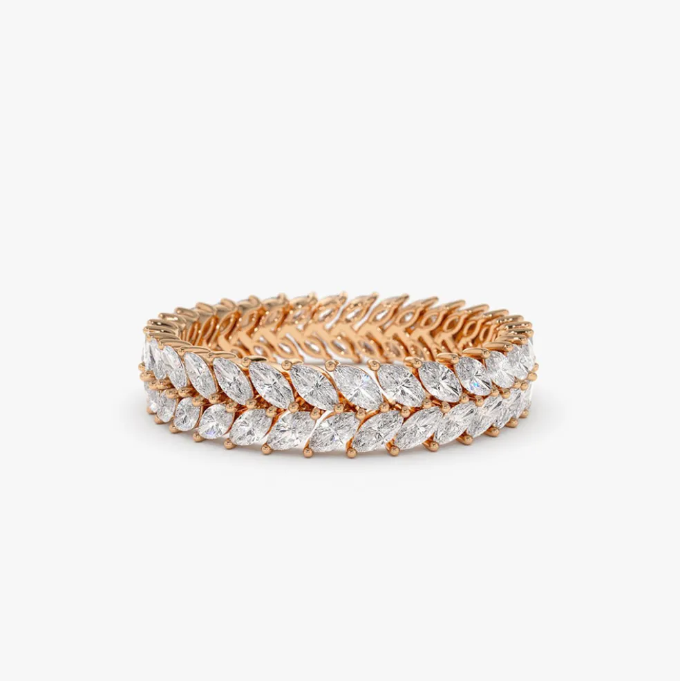 14k Gold Double Row Marquise Diamond Anniversary Ring