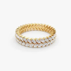 14k Gold Double Row Marquise Diamond Anniversary Ring