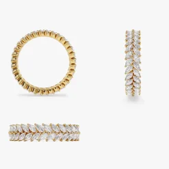 14k Gold Double Row Marquise Diamond Anniversary Ring