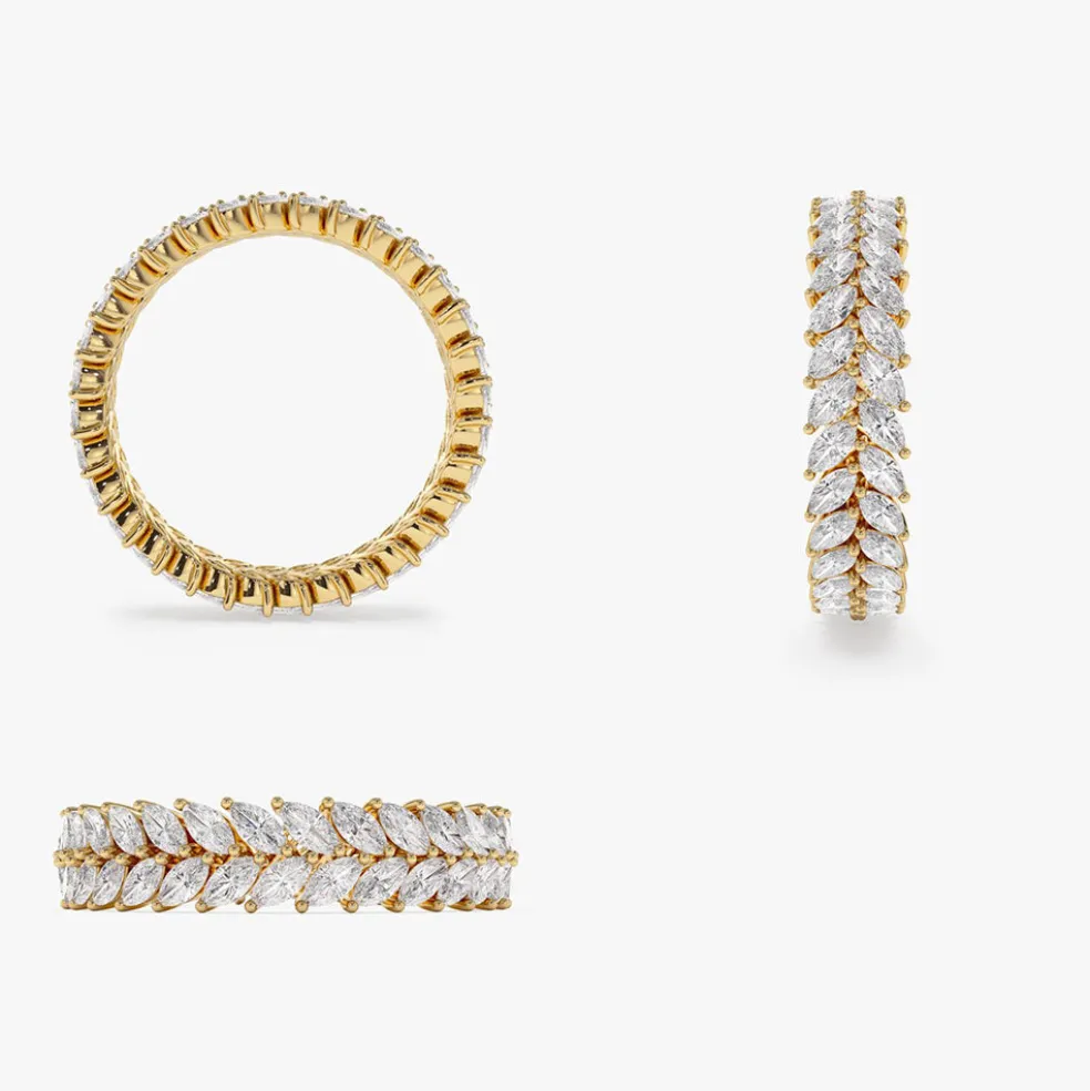 14k Gold Double Row Marquise Diamond Anniversary Ring