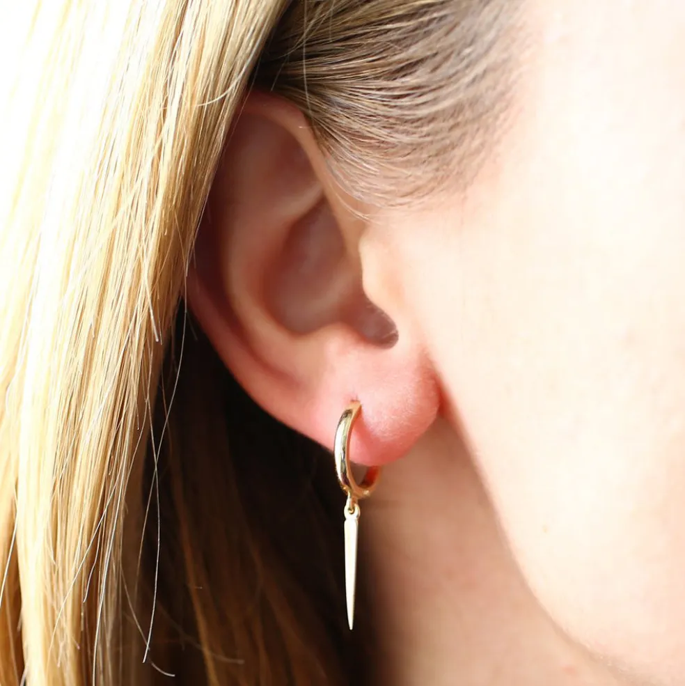 14K Gold Drop Single Spike Earrings