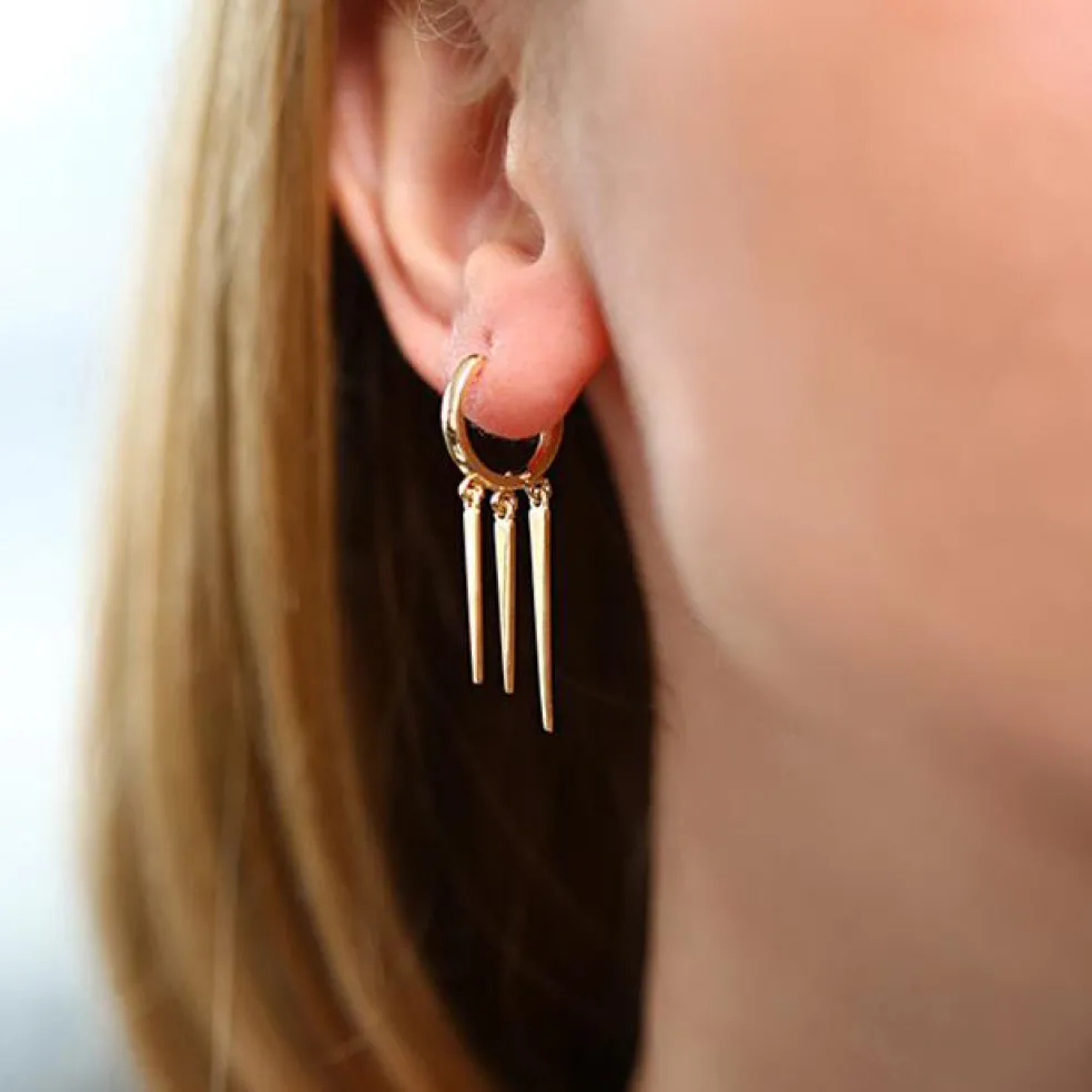 14K Gold Drop Trendy Spike Earrings