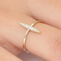 14K Gold Elongated Micro Pave Diamond Ring