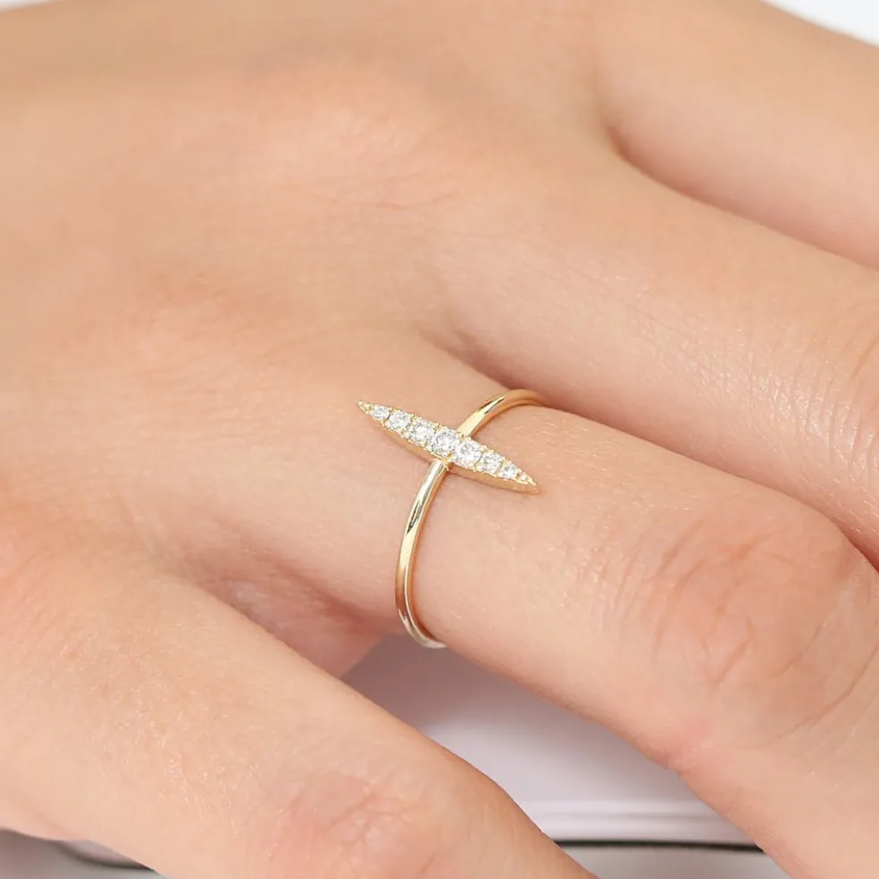 14K Gold Elongated Micro Pave Diamond Ring