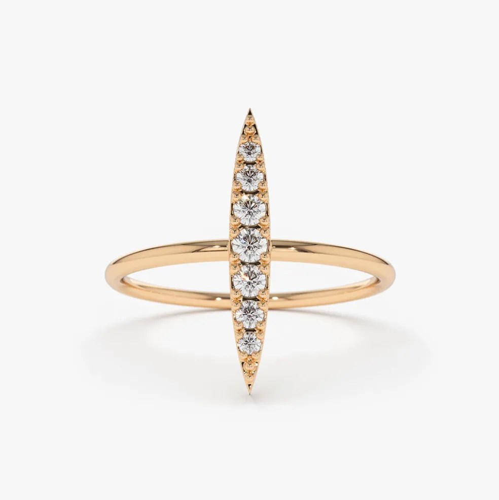 14K Gold Elongated Micro Pave Diamond Ring