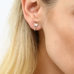 14K Gold Elongated Triangle Earrings with Micro Pave Diamonds