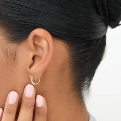 14K Gold Emerald Huggie Hoop Earrings