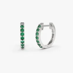 14K Gold Emerald Huggie Hoop Earrings