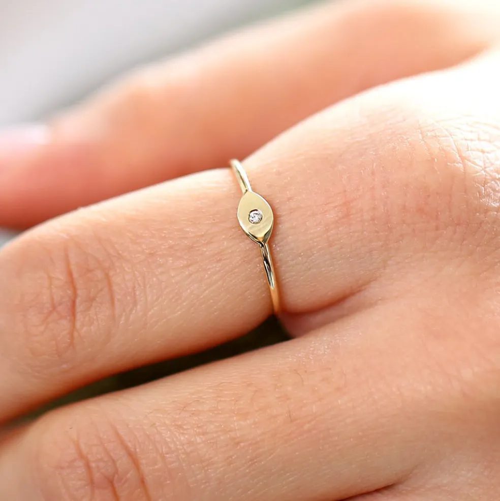14K Gold Evil Eye Diamond Ring