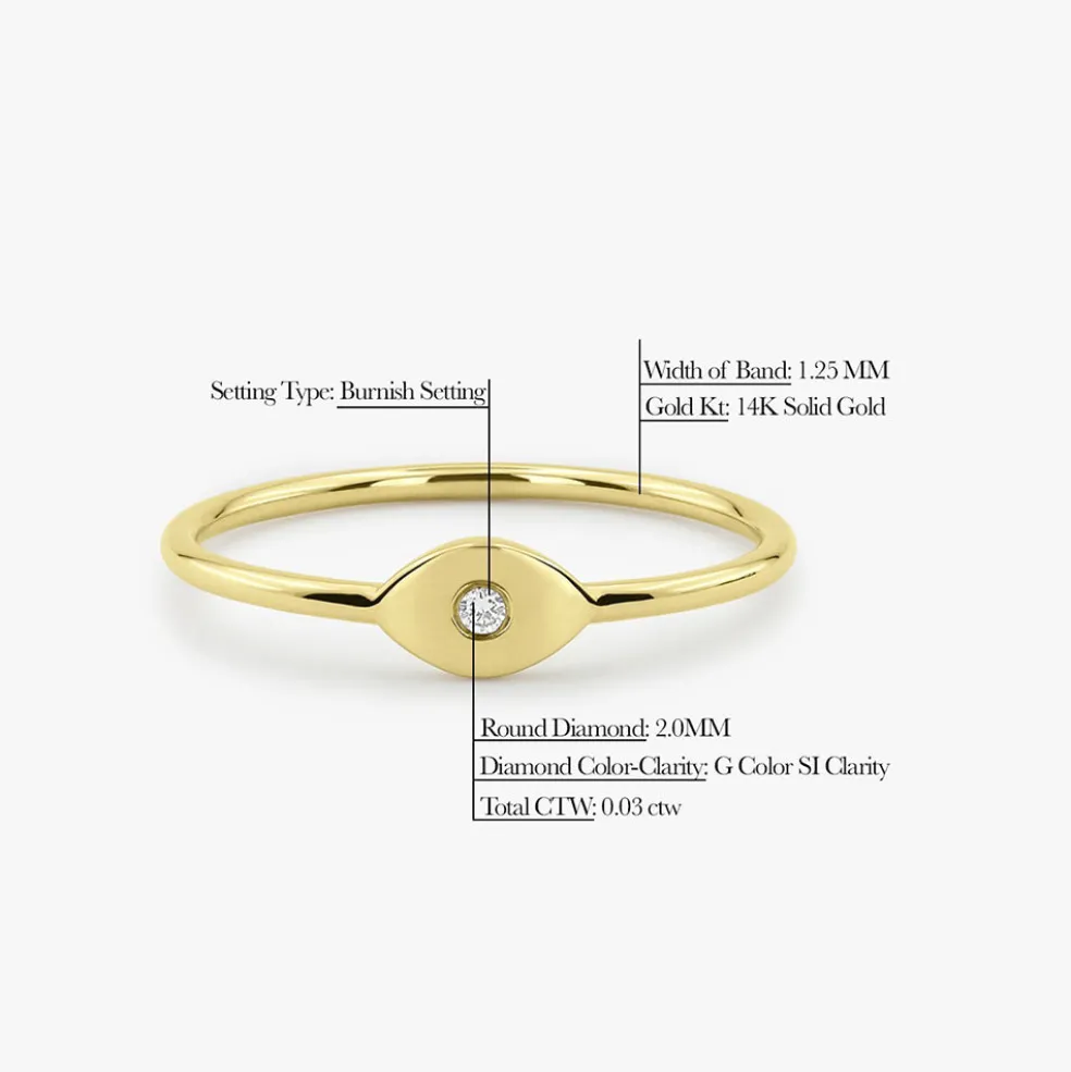 14K Gold Evil Eye Diamond Ring