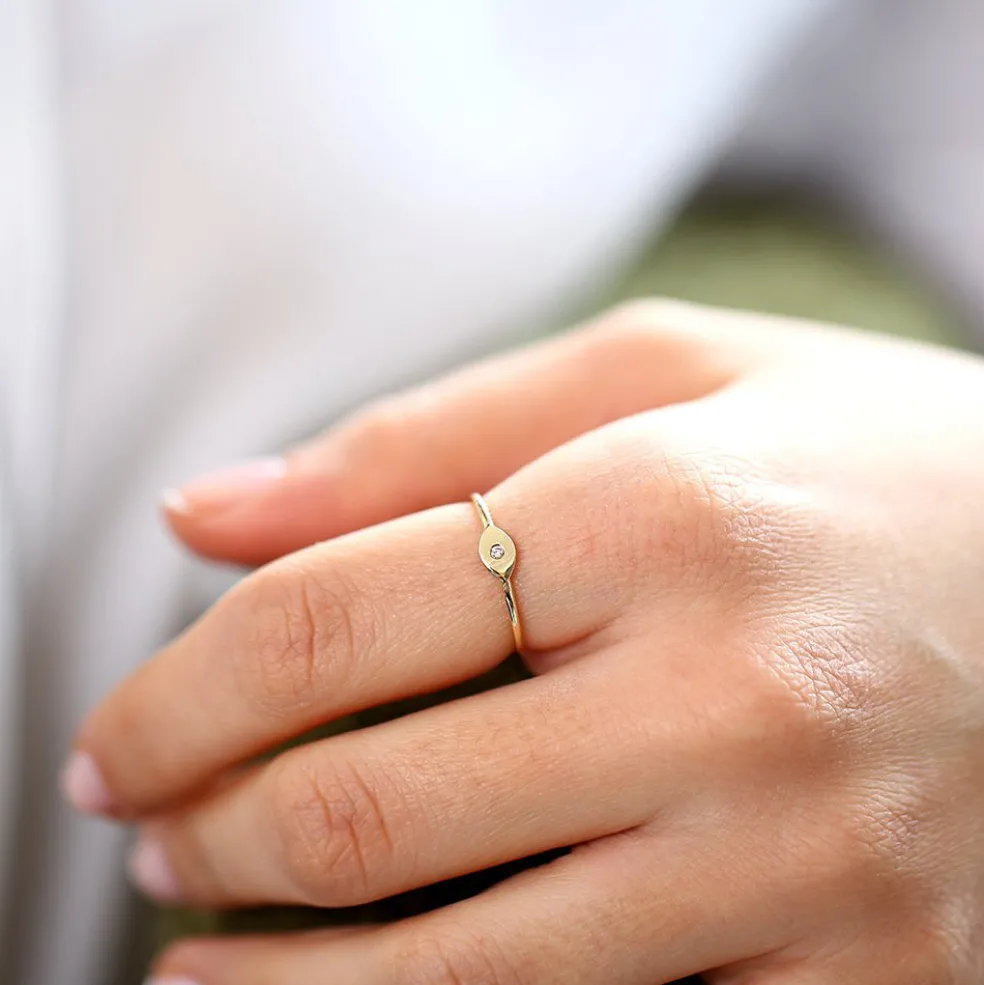 14K Gold Evil Eye Diamond Ring