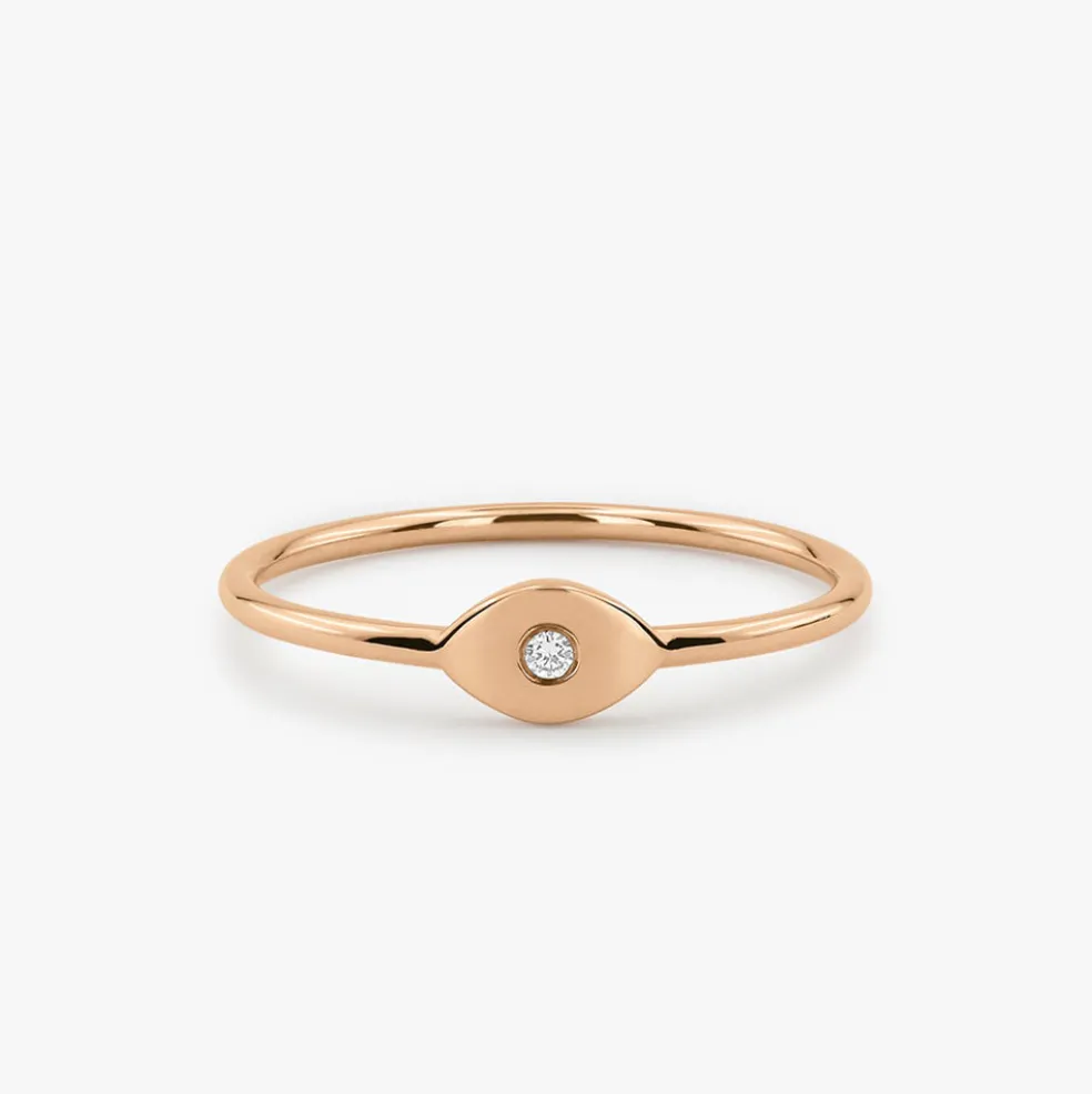 14K Gold Evil Eye Diamond Ring