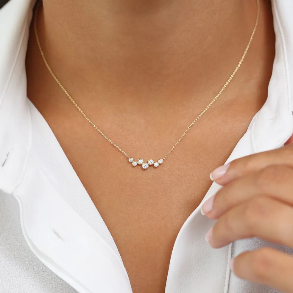 14K Gold Floating Diamond Bubble Necklace
