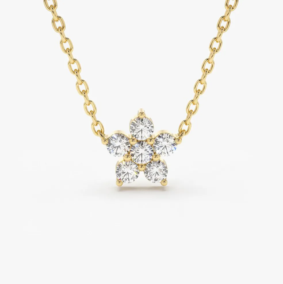14K Gold Flower Charm Diamond Necklace