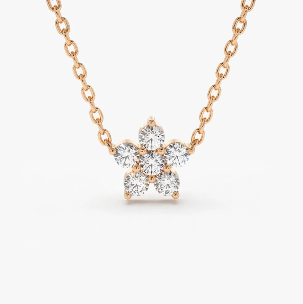 14K Gold Flower Charm Diamond Necklace