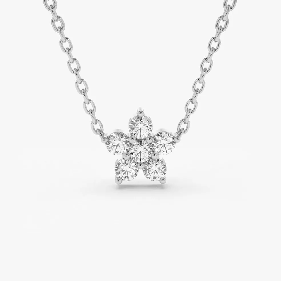 14K Gold Flower Charm Diamond Necklace