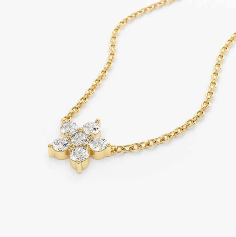 14K Gold Flower Charm Diamond Necklace