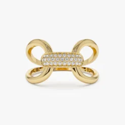 14K Gold Folded Micro Pave Diamond Ring