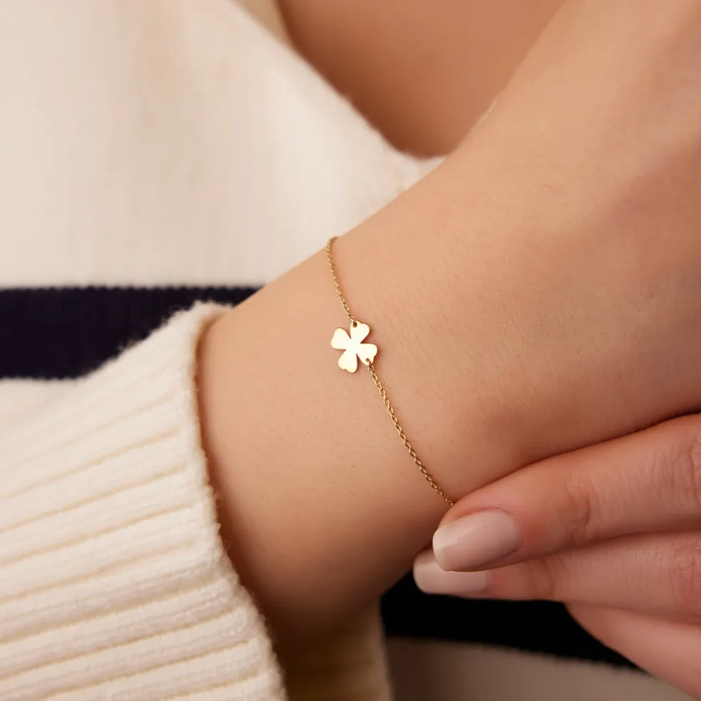 14K Gold Four Leaf Clover Charm Bracelet