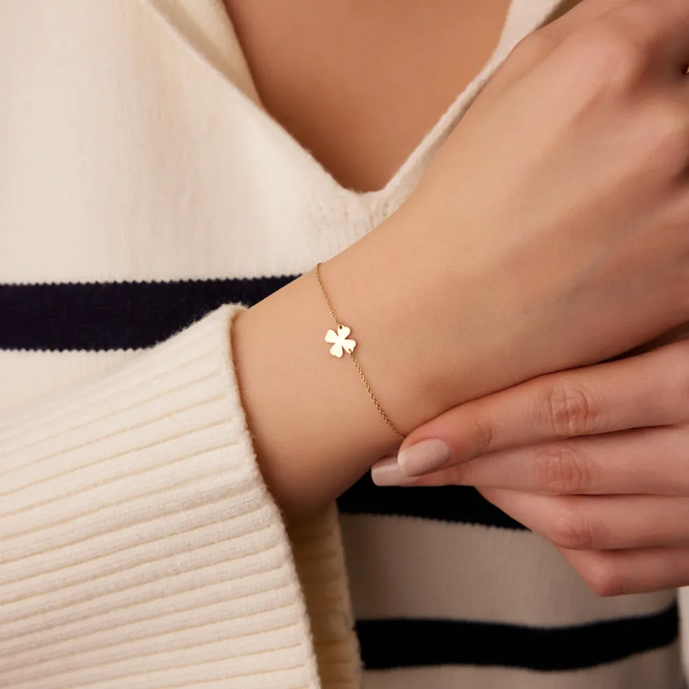 14K Gold Four Leaf Clover Charm Bracelet