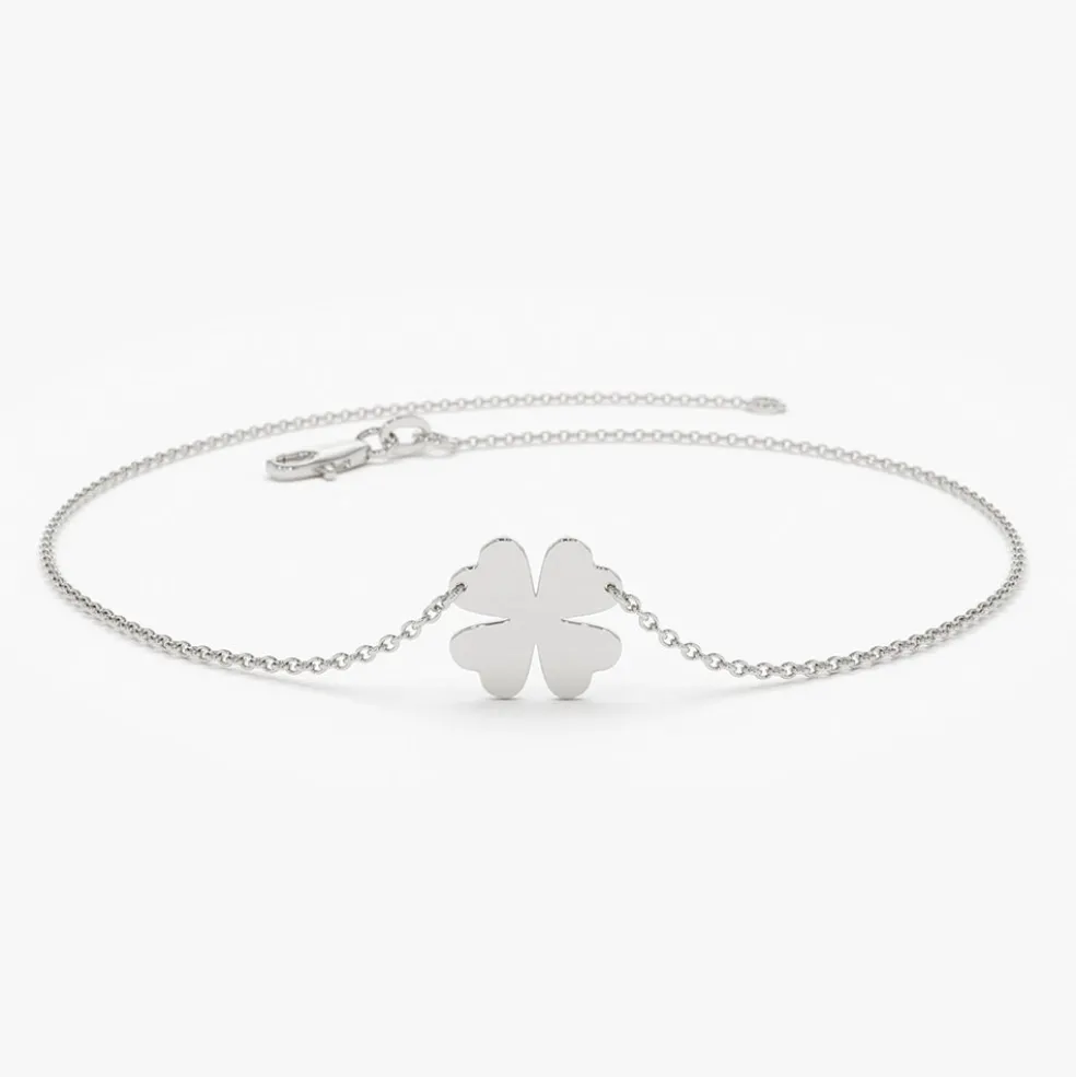 14K Gold Four Leaf Clover Charm Bracelet