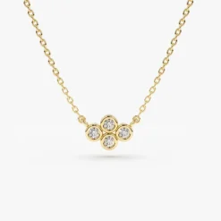 14K Gold Four Stone Diamond Cluster Necklace