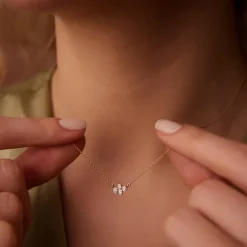 14K Gold Four Stone Diamond Cluster Necklace