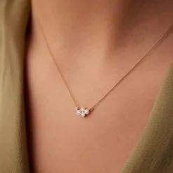 14K Gold Four Stone Diamond Cluster Necklace
