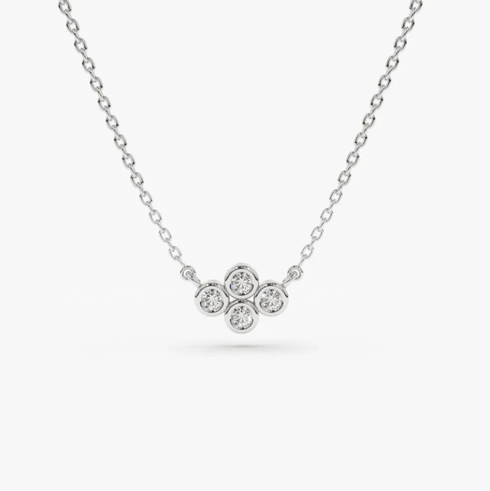 14K Gold Four Stone Diamond Cluster Necklace