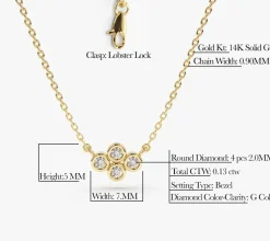 14K Gold Four Stone Diamond Cluster Necklace