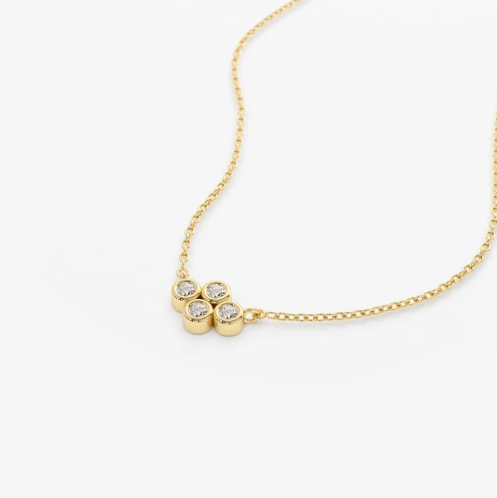 14K Gold Four Stone Diamond Cluster Necklace