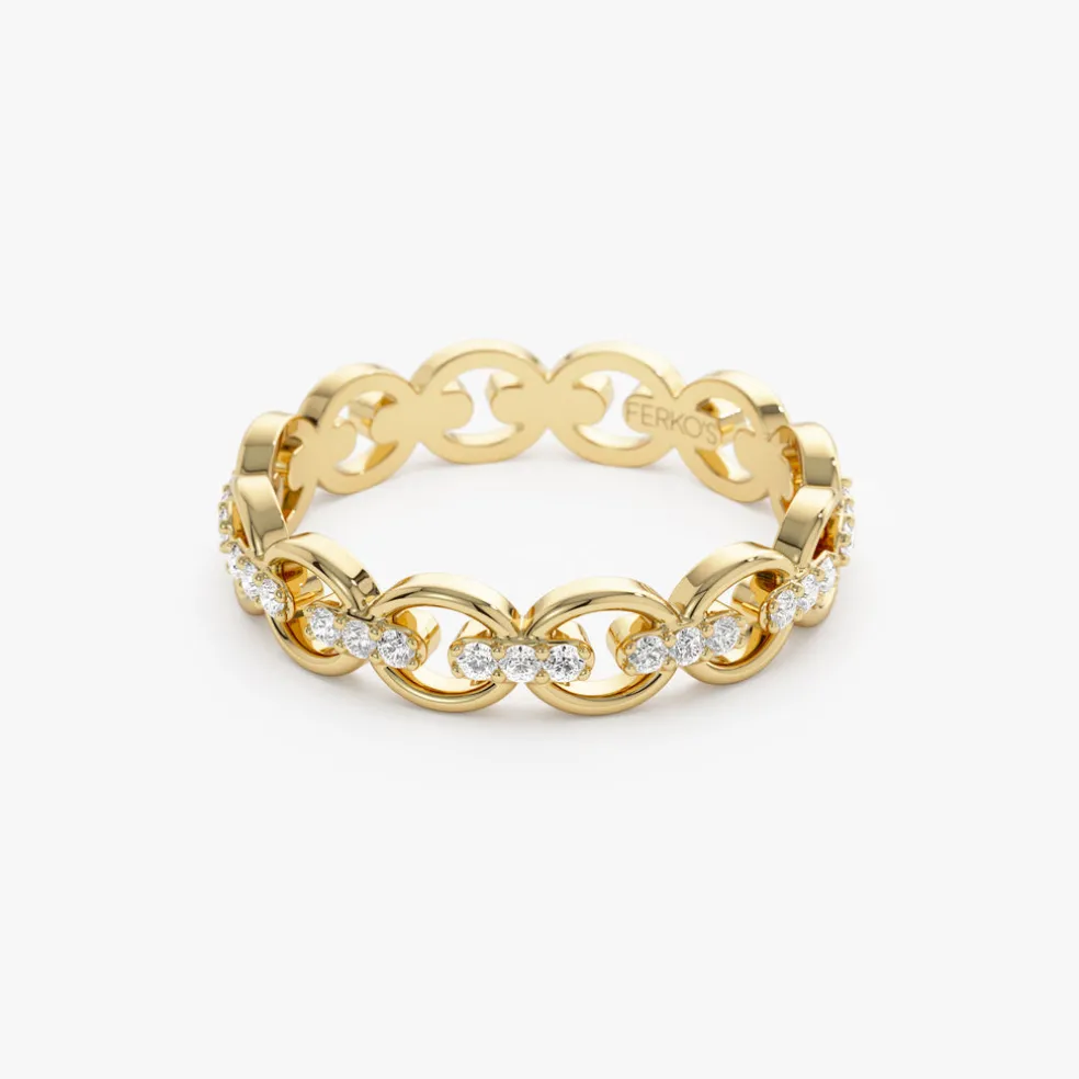 14k Gold Full Eternity Diamond Link Ring