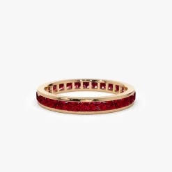 14k Gold Full Eternity Princess Cut Ruby Ring