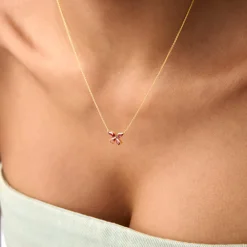 14K Gold Garnet Butterfly Necklace