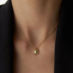 14k Gold Glowing Sun Charm Necklace