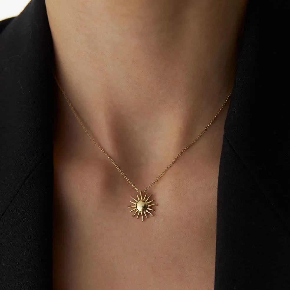 14k Gold Glowing Sun Charm Necklace
