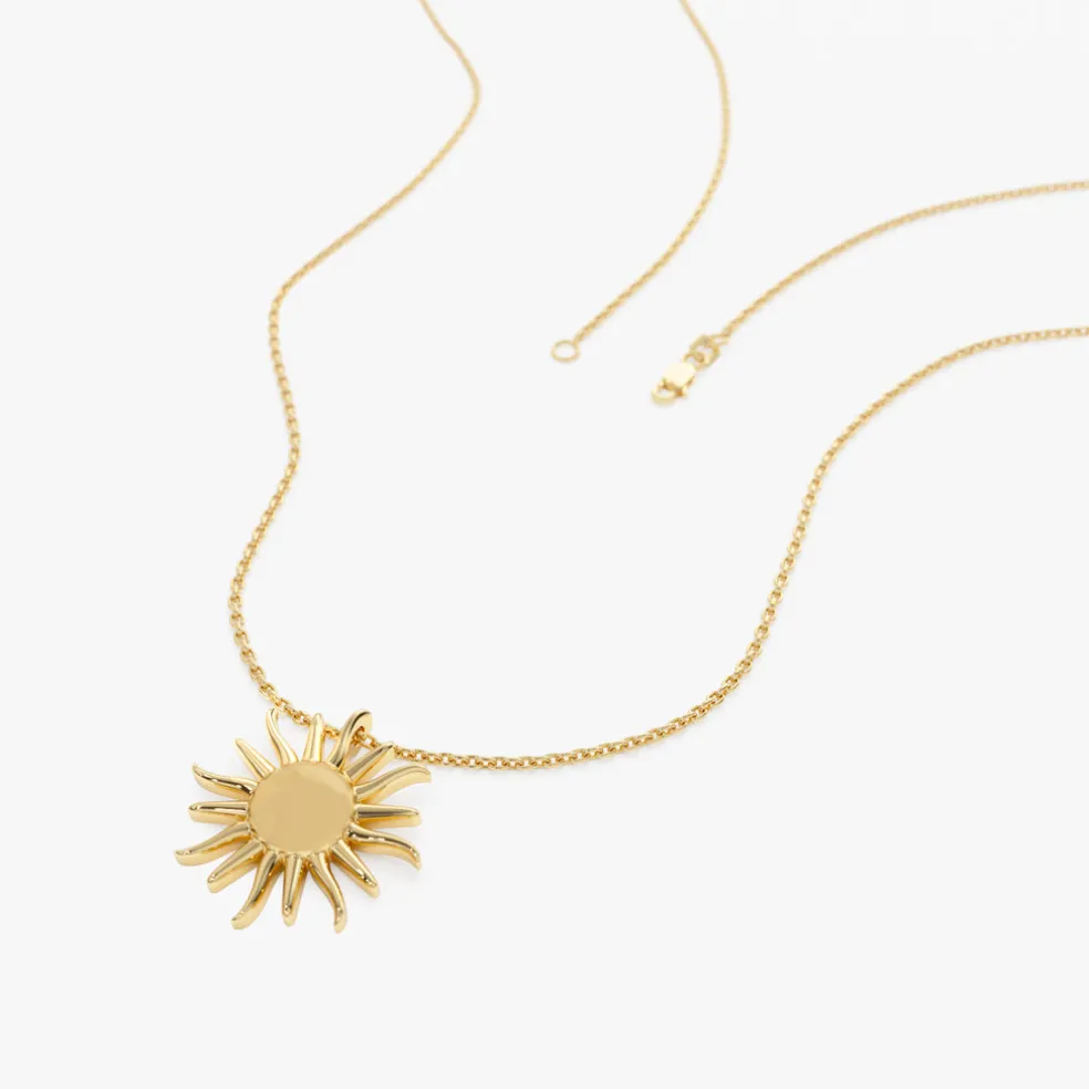14k Gold Glowing Sun Charm Necklace