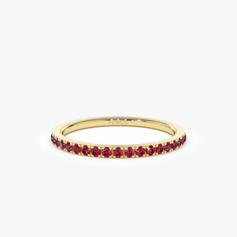 14k Gold Half Eternity Pave Ruby Ring