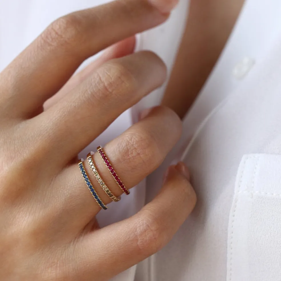 14k Gold Half Eternity Pave Ruby Ring