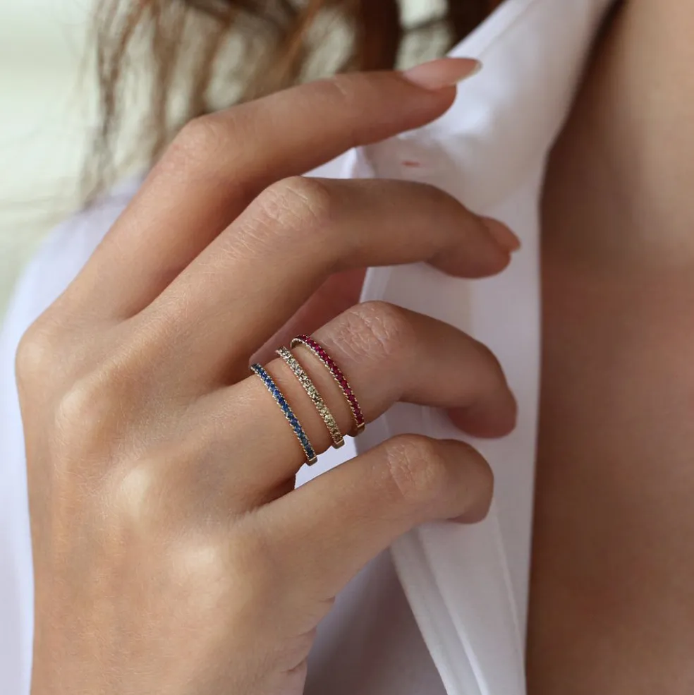 14k Gold Half Eternity Pave Ruby Ring
