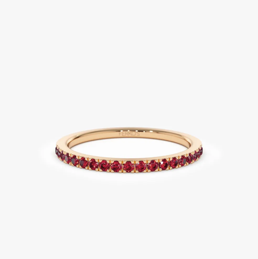 14k Gold Half Eternity Pave Ruby Ring