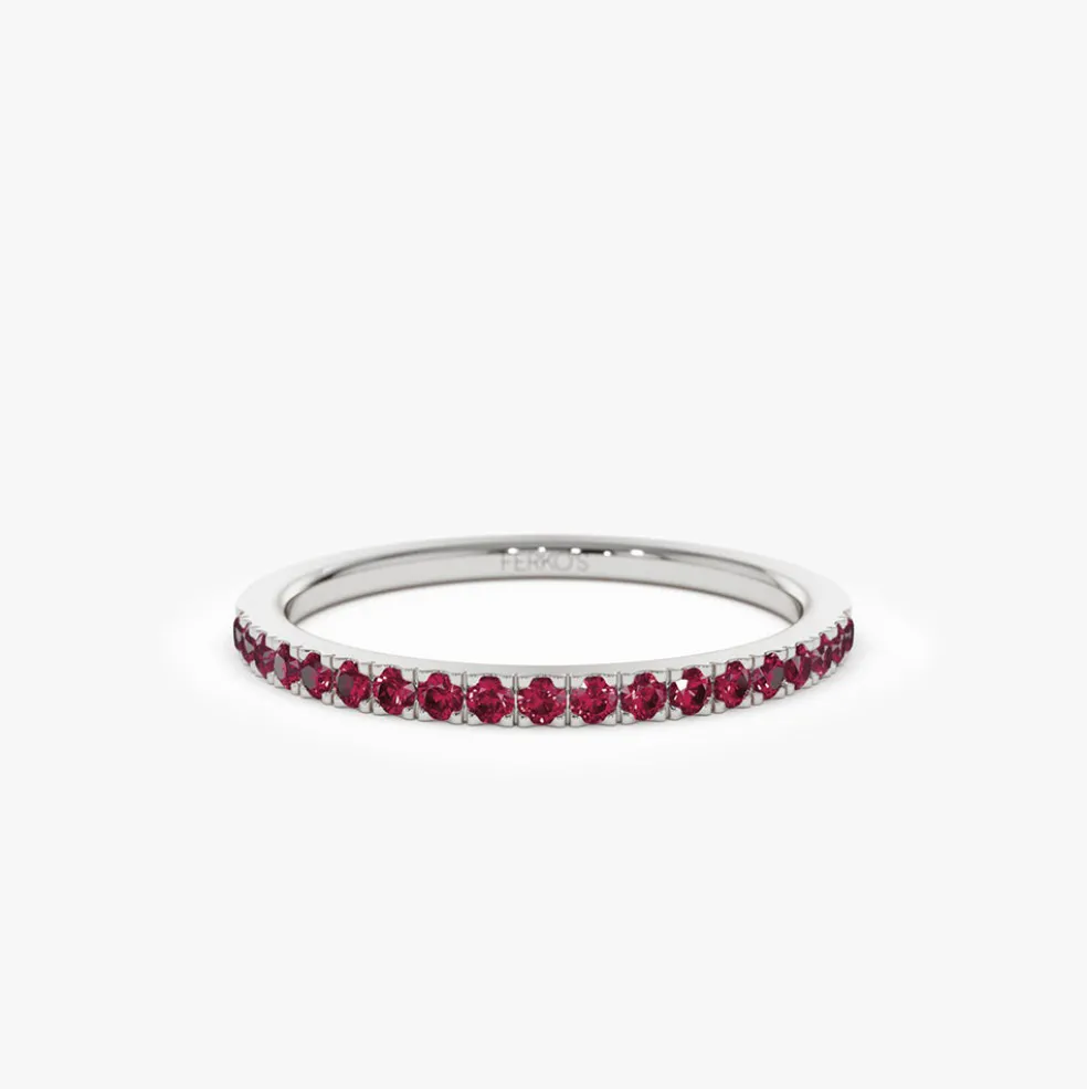 14k Gold Half Eternity Pave Ruby Ring