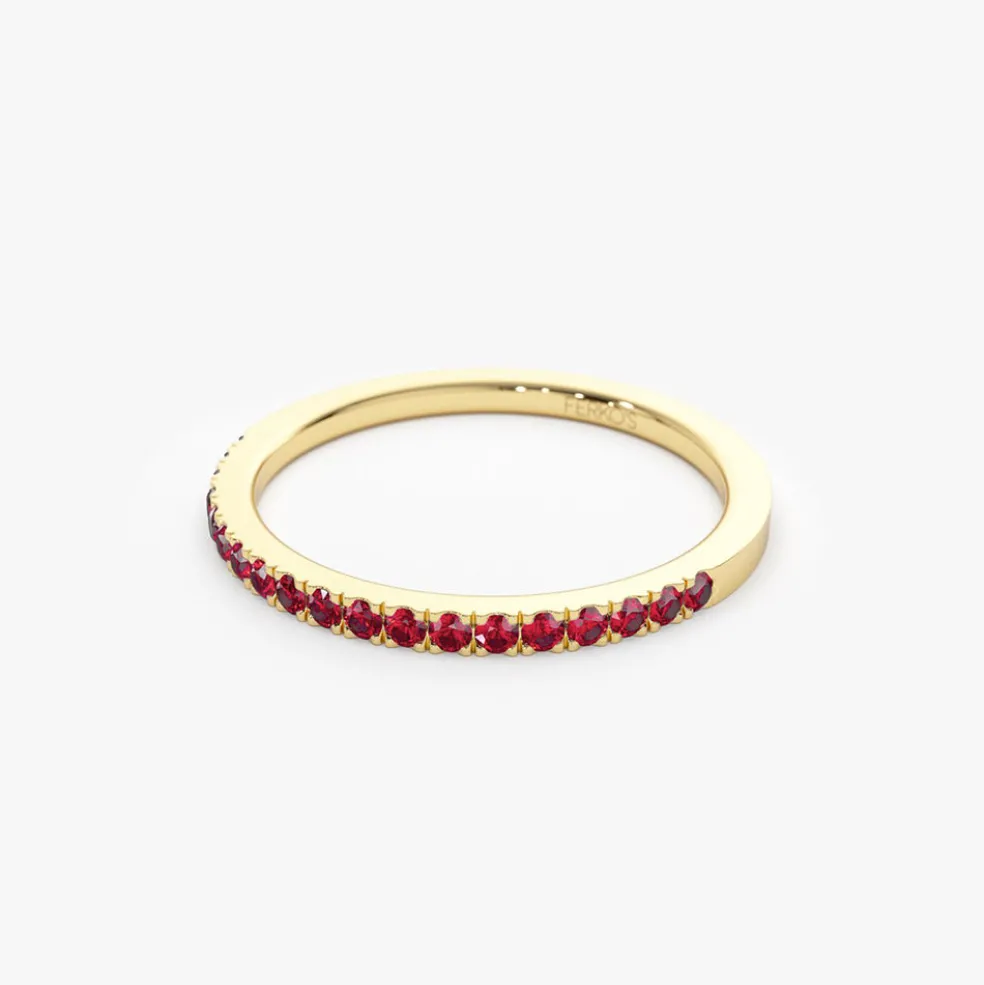 14k Gold Half Eternity Pave Ruby Ring