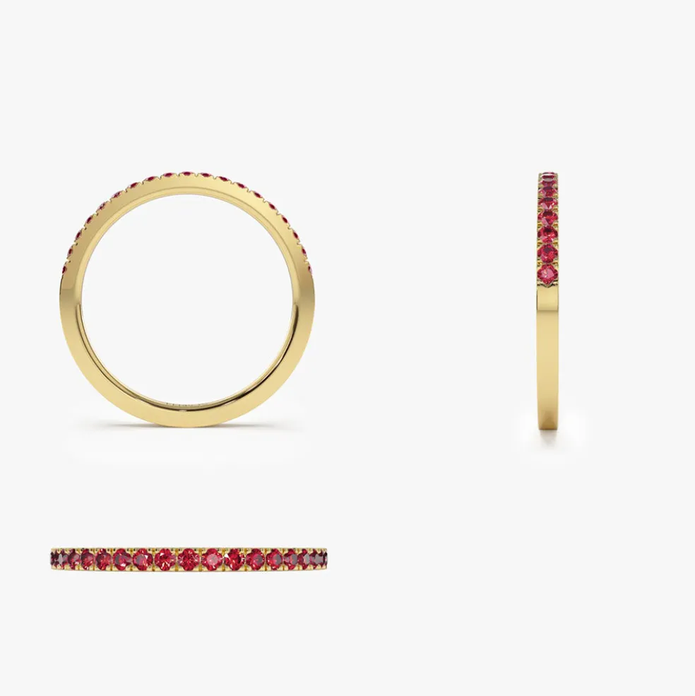 14k Gold Half Eternity Pave Ruby Ring