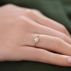 14K Gold Half Halo Diamond Ring