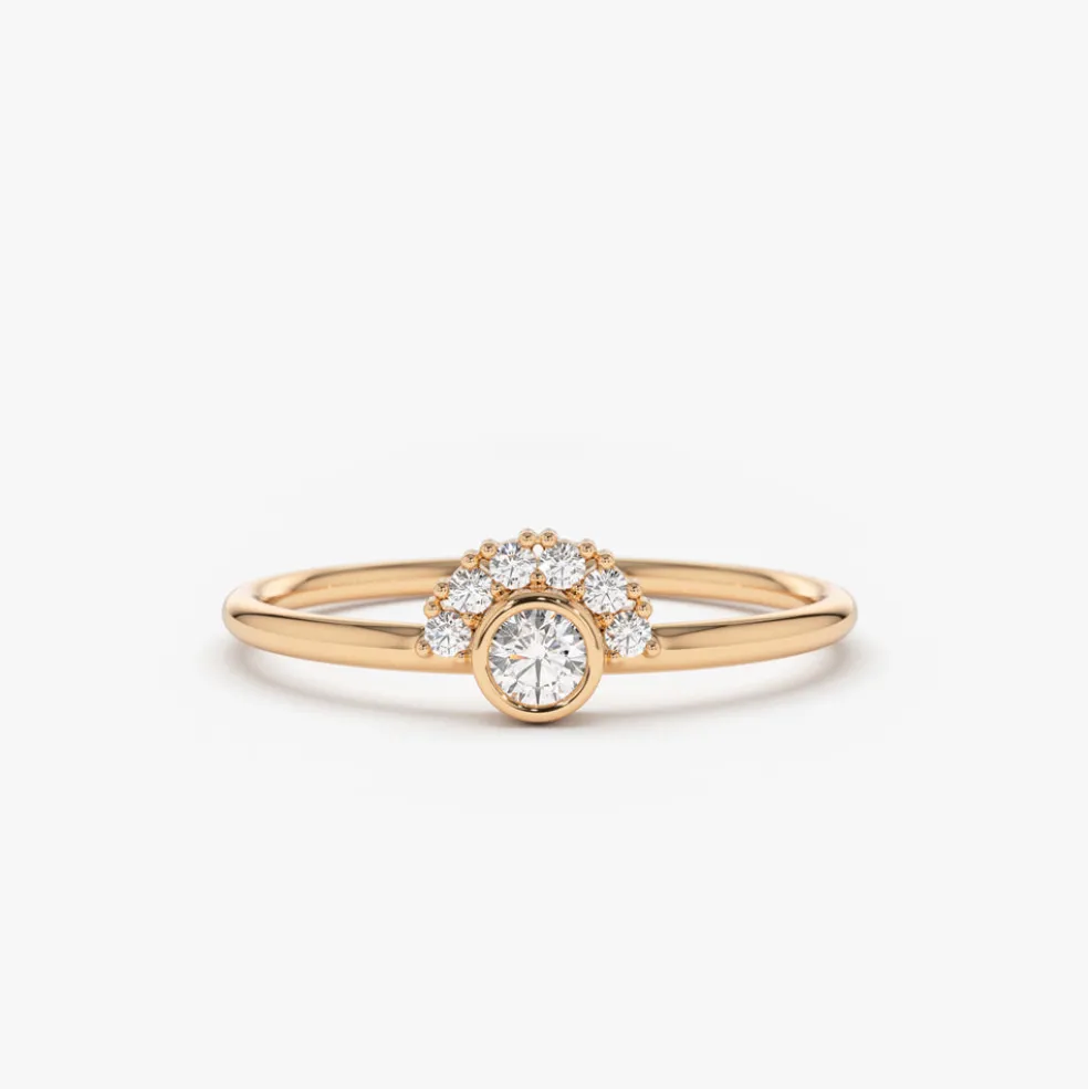 14K Gold Half Halo Diamond Ring