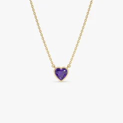 14K Gold Heart Shaped Amethyst Layering Necklace