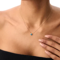 14K Gold Heart Shaped London Blue Topaz Layering Necklace