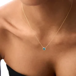 14K Gold Heart Shaped London Blue Topaz Layering Necklace