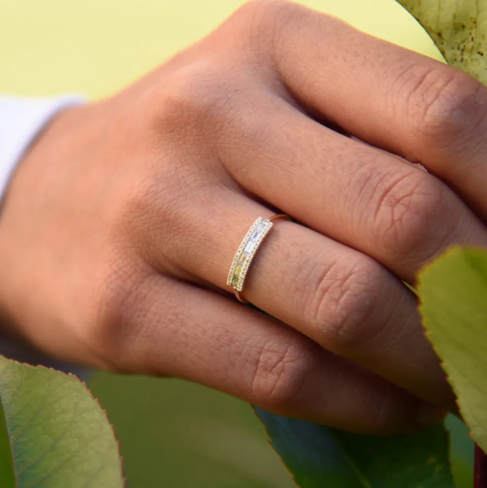 14K Gold Horizontal Baguette Diamond Ring
